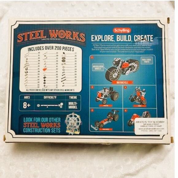 Schylling Steel Works Construction Set-5 Model Set-200+ Pieces, NEW, SEALED - Picture 2 of 6